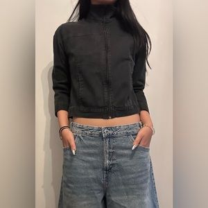 dark wash denim racer jacket